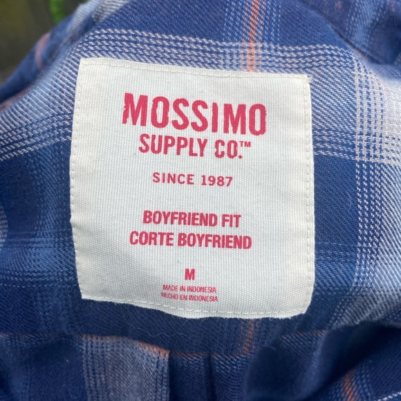 MOSSIMO BOYFRIEND FLANNEL SHIRT | NAVY & WHITE | FADED GRUNGE STYLE BUTTON-UP - Picture 5 of 8